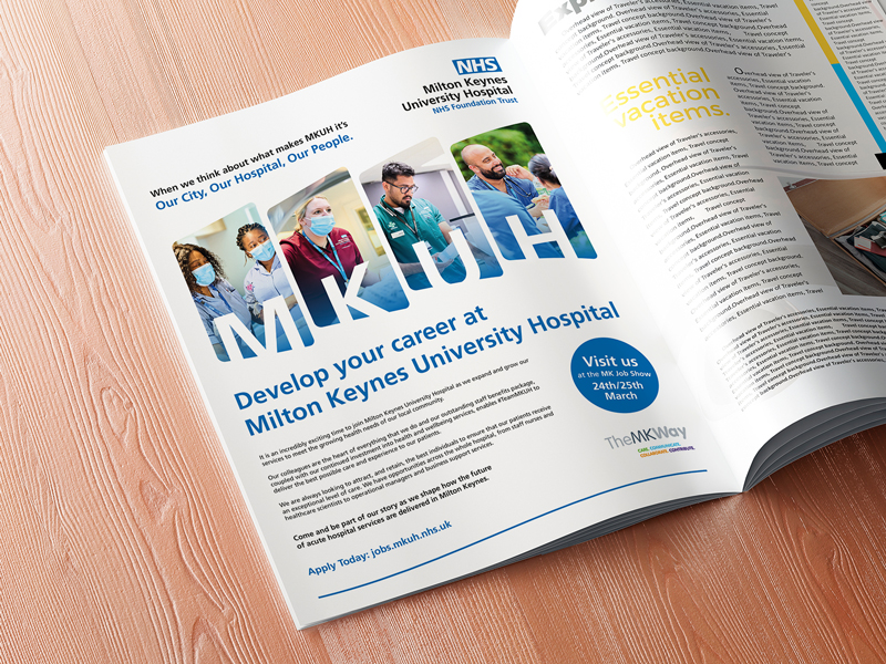 a healthcare recruitment advertising print advert with medical staff featured in the photography