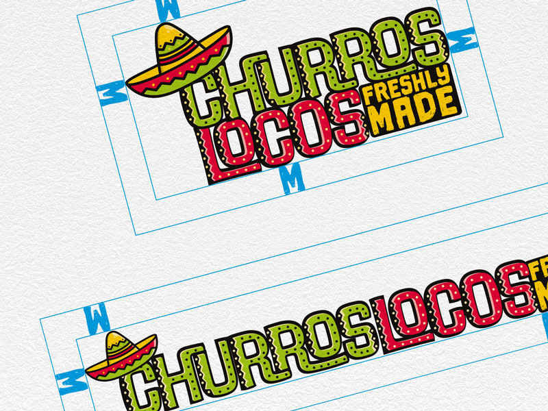Churros Locos logo lockups with exclusion zones